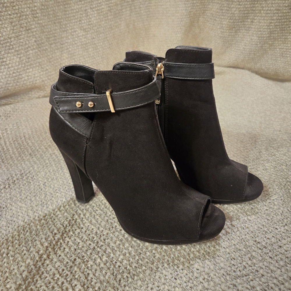 Black Peep-Toe Ankle Boots